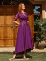 A-line Scoop 1/2 Sleeves Appliques Lace Asymmetrical Chiffon Mother of the Bride Dress