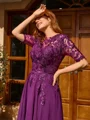 A-line Scoop 1/2 Sleeves Appliques Lace Asymmetrical Chiffon Mother of the Bride Dress