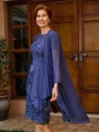 Sheath Scoop Short Sleeves Appliques Lace Knee-Length Chiffon Mother of the Bride Dress