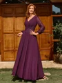 A-line V-neck Long Sleeves Appliques Lace Ankle-Length Chiffon Mother of the Bride Dress