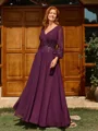 A-line V-neck Long Sleeves Appliques Lace Ankle-Length Chiffon Mother of the Bride Dress