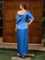 Sheath Short Sleeves Pleated Ankle-Length Silk Like Satin Mother of the Bride Dress