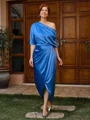 Sheath Short Sleeves Pleated Ankle-Length Silk Like Satin Mother of the Bride Dress