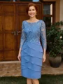 Sheath Scoop 3/4 Sleeves Appliques Lace Knee-Length Chiffon Mother of the Bride Dress