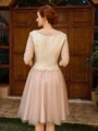 A-line Scoop 3/4 Sleeves Appliques Lace Knee-Length Tulle Mother of the Bride Dress