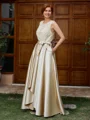 A-line Scoop Appliques Lace Asymmetrical Satin Mother of the Bride Dress