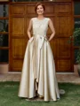 A-line Scoop Appliques Lace Asymmetrical Satin Mother of the Bride Dress