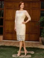 Sheath Bateau 3/4 Sleeves Knee-Length Lace Mother of the Bride Dress