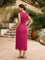 Sheath/Column Chiffon Applique V-neck Sleeveless Tea-Length Mother of the Bride Dresses