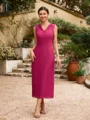 Sheath/Column Chiffon Applique V-neck Sleeveless Tea-Length Mother of the Bride Dresses