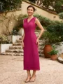Sheath/Column Chiffon Applique V-neck Sleeveless Tea-Length Mother of the Bride Dresses