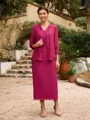 Sheath/Column Chiffon Applique V-neck Sleeveless Tea-Length Mother of the Bride Dresses