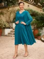 A-Line/Princess Chiffon Ruched V-neck Short Sleeves Knee-Length Mother of the Bride Dresses