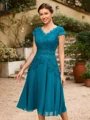 A-Line/Princess Chiffon Ruched V-neck Short Sleeves Knee-Length Mother of the Bride Dresses