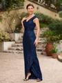 Sheath/Column Ruched V-neck Sleeveless Floor-Length Mother of the Bride Dresses