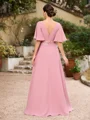 A-Line/Princess Chiffon Ruched V-neck 1/2 Sleeves Floor-Length Mother of the Bride Dresses