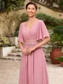 A-Line/Princess Chiffon Ruched V-neck 1/2 Sleeves Floor-Length Mother of the Bride Dresses