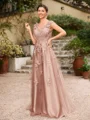 A-Line/Princess Tulle Applique V-neck Sleeveless Floor-Length Dresses