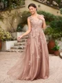 A-Line/Princess Tulle Applique V-neck Sleeveless Floor-Length Dresses