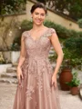 A-Line/Princess Tulle Applique V-neck Sleeveless Floor-Length Dresses
