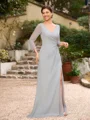 Sheath/Column 30D Chiffon Beading V-neck 3/4 Sleeves Floor-Length Mother of the Bride Dresses