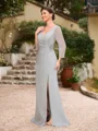 Sheath/Column 30D Chiffon Beading V-neck 3/4 Sleeves Floor-Length Mother of the Bride Dresses