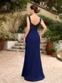 Sheath/Column Stretch Crepe Ruched V-neck Sleeveless Floor-Length Mother of the Bride Dresses