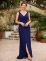 Sheath/Column Stretch Crepe Ruched V-neck Sleeveless Floor-Length Mother of the Bride Dresses