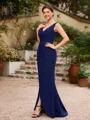 Sheath/Column Stretch Crepe Ruched V-neck Sleeveless Floor-Length Mother of the Bride Dresses