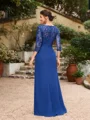 Sheath/Column Chiffon Applique Bateau 3/4 Sleeves Floor-Length Mother of the Bride Dresses