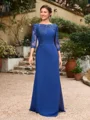 Sheath/Column Chiffon Applique Bateau 3/4 Sleeves Floor-Length Mother of the Bride Dresses