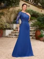 Sheath/Column Chiffon Applique Bateau 3/4 Sleeves Floor-Length Mother of the Bride Dresses