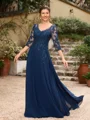 A-Line/Princess Chiffon Applique V-neck 3/4 Sleeves Floor-Length Mother of the Bride Dresses