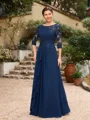 A-Line/Princess Chiffon Applique Bateau 3/4 Sleeves Floor-Length Mother of the Bride Dresses