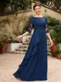 A-Line/Princess Chiffon Applique Bateau 3/4 Sleeves Floor-Length Mother of the Bride Dresses