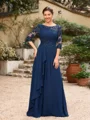 A-Line/Princess Chiffon Applique Bateau 3/4 Sleeves Floor-Length Mother of the Bride Dresses
