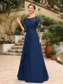 A-Line/Princess Chiffon Applique Bateau 3/4 Sleeves Floor-Length Mother of the Bride Dresses