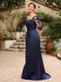 Sheath/Column Satin Applique Bateau 1/2 Sleeves Sweep/Brush Train Mother of the Bride Dresses