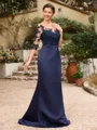 Sheath/Column Satin Applique Bateau 1/2 Sleeves Sweep/Brush Train Mother of the Bride Dresses