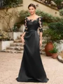 Sheath/Column Satin Applique Bateau 1/2 Sleeves Sweep/Brush Train Mother of the Bride Dresses