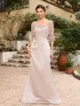 Sheath/Column Satin Applique Bateau 1/2 Sleeves Sweep/Brush Train Mother of the Bride Dresses