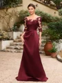 Sheath/Column Satin Applique Bateau 1/2 Sleeves Sweep/Brush Train Mother of the Bride Dresses