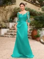 Sheath/Column Satin Applique Bateau 1/2 Sleeves Sweep/Brush Train Mother of the Bride Dresses