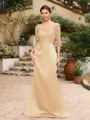 Sheath/Column Satin Applique Bateau 1/2 Sleeves Sweep/Brush Train Mother of the Bride Dresses