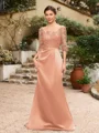 Sheath/Column Satin Applique Bateau 1/2 Sleeves Sweep/Brush Train Mother of the Bride Dresses