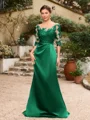 Sheath/Column Satin Applique Bateau 1/2 Sleeves Sweep/Brush Train Mother of the Bride Dresses