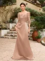 Sheath/Column Satin Applique Bateau 1/2 Sleeves Sweep/Brush Train Mother of the Bride Dresses