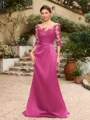 Sheath/Column Satin Applique Bateau 1/2 Sleeves Sweep/Brush Train Mother of the Bride Dresses