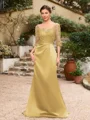 Sheath/Column Satin Applique Bateau 1/2 Sleeves Sweep/Brush Train Mother of the Bride Dresses