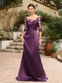 Sheath/Column Satin Applique Bateau 1/2 Sleeves Sweep/Brush Train Mother of the Bride Dresses